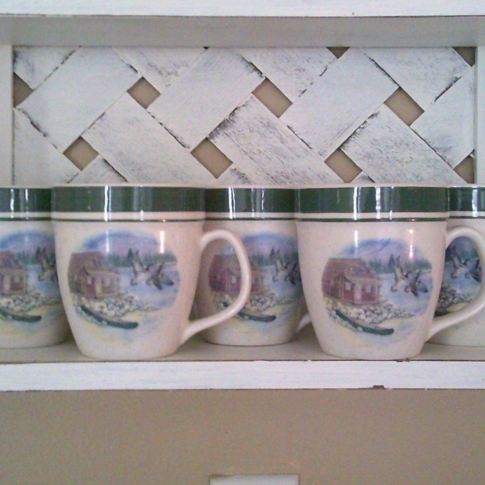 Set Of 5 Folkcraft Stoneware Cabin Ducks Coffee Mugs Exclusively for Cabelas